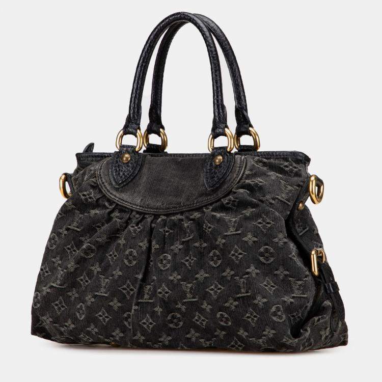 Pre Owned Louis Vuitton Black Monogram Denim Neo Cabby MM