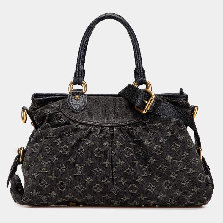 Pre Owned Louis Vuitton Black Monogram Denim Neo Cabby MM