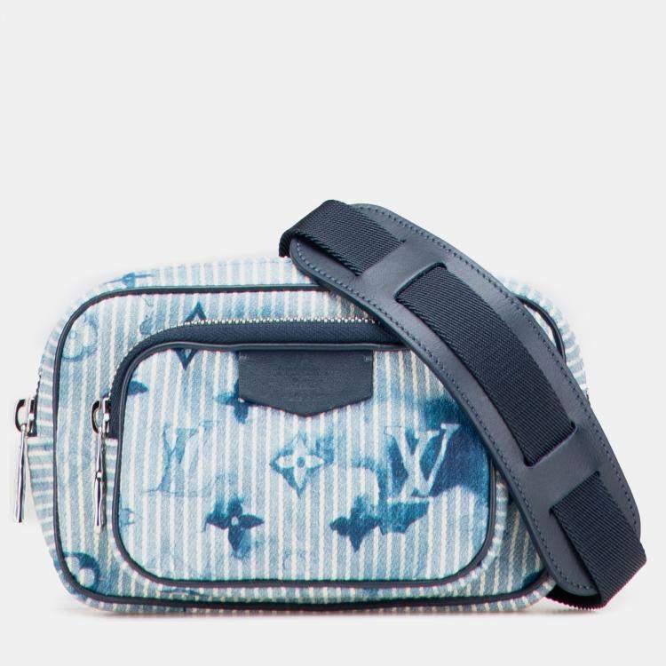 Pre Owned Louis Vuitton Blue Monogram Denim Watercolor Hickory Stripes Outdoor Pouch