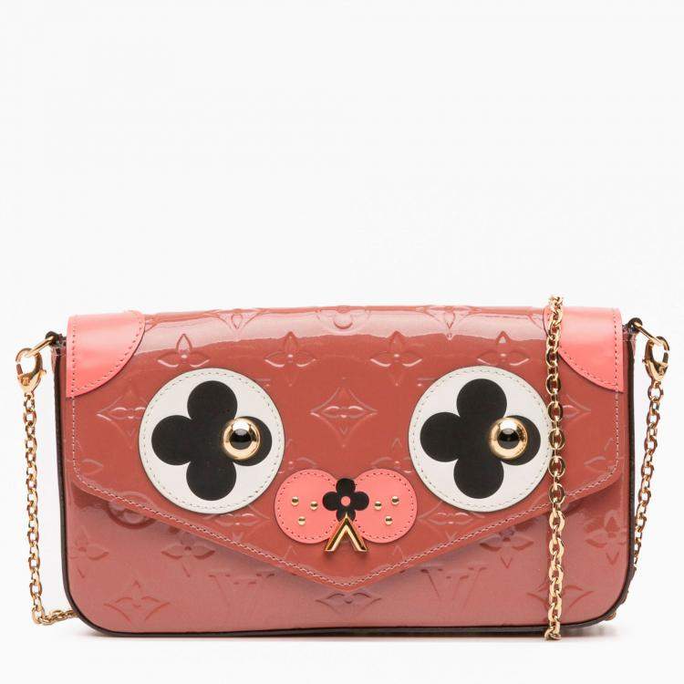 Pre Owned Louis Vuitton Pink Monogram Vernis Pochette Felicie Valentine Dog