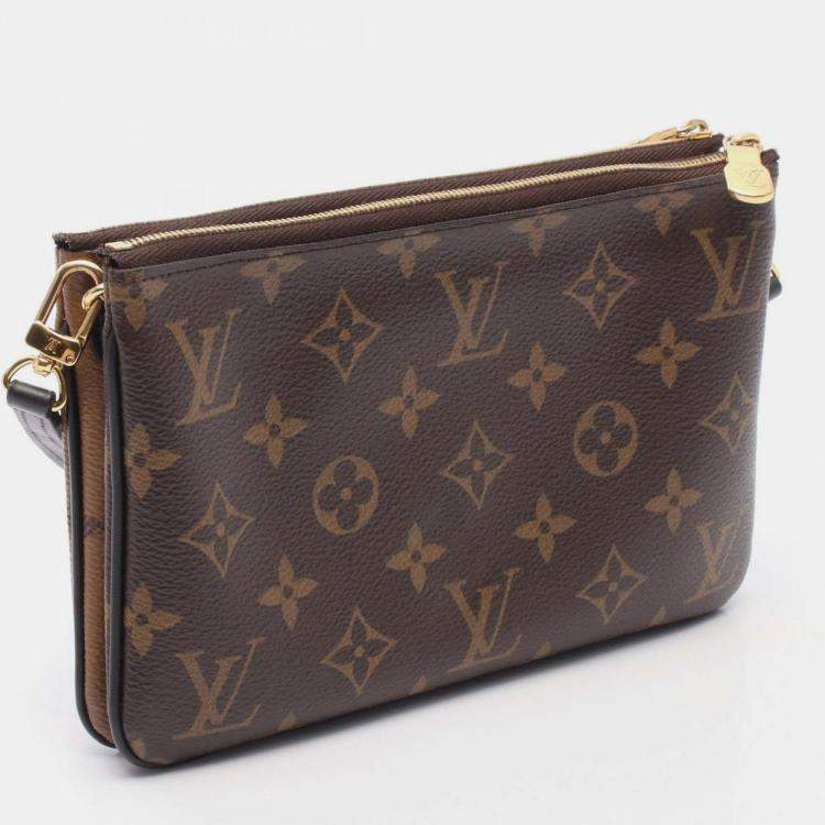 Pre Owned Louis Vuitton Brown Monogram Giant Reverse Double Zip Pochette