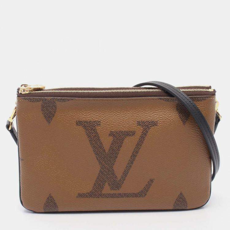 Pre Owned Louis Vuitton Brown Monogram Giant Reverse Double Zip Pochette