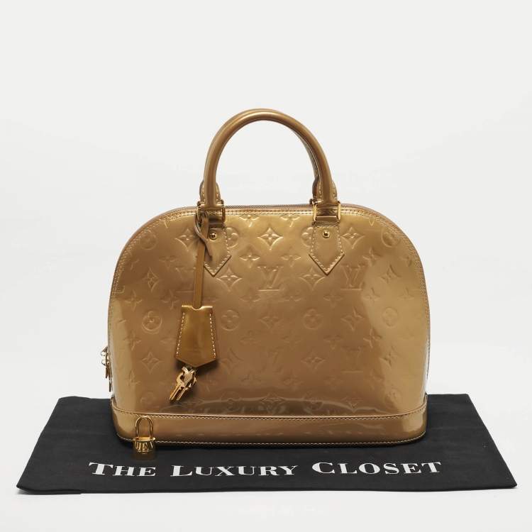 Pre Owned Louis Vuitton Beige Poudre Monogram Vernis Alma PM Bag