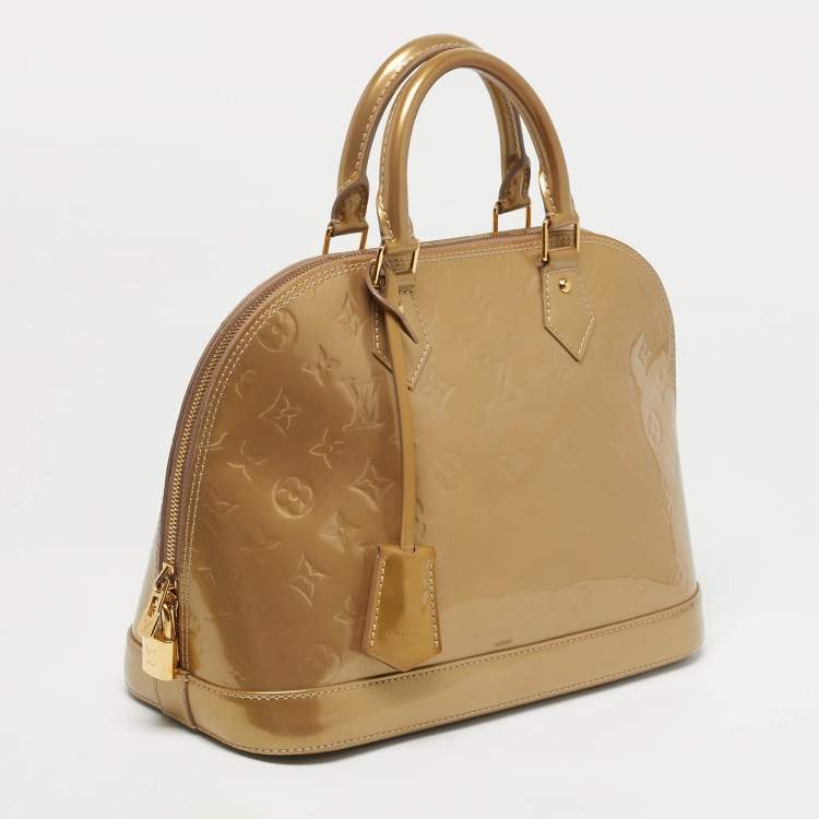 Pre Owned Louis Vuitton Beige Poudre Monogram Vernis Alma PM Bag