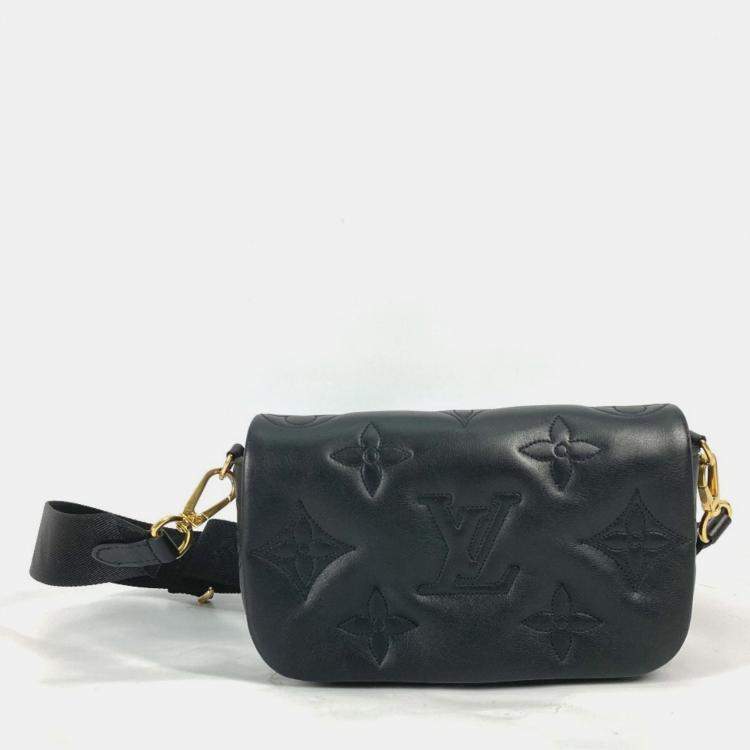 Pre Owned Louis Vuitton Bubblegram Black Leather Wallet on Strap