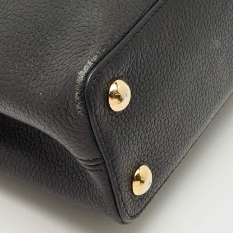 Pre Owned Louis Vuitton Black/Beige Taurillon Leather and Python Capucines BB Bag