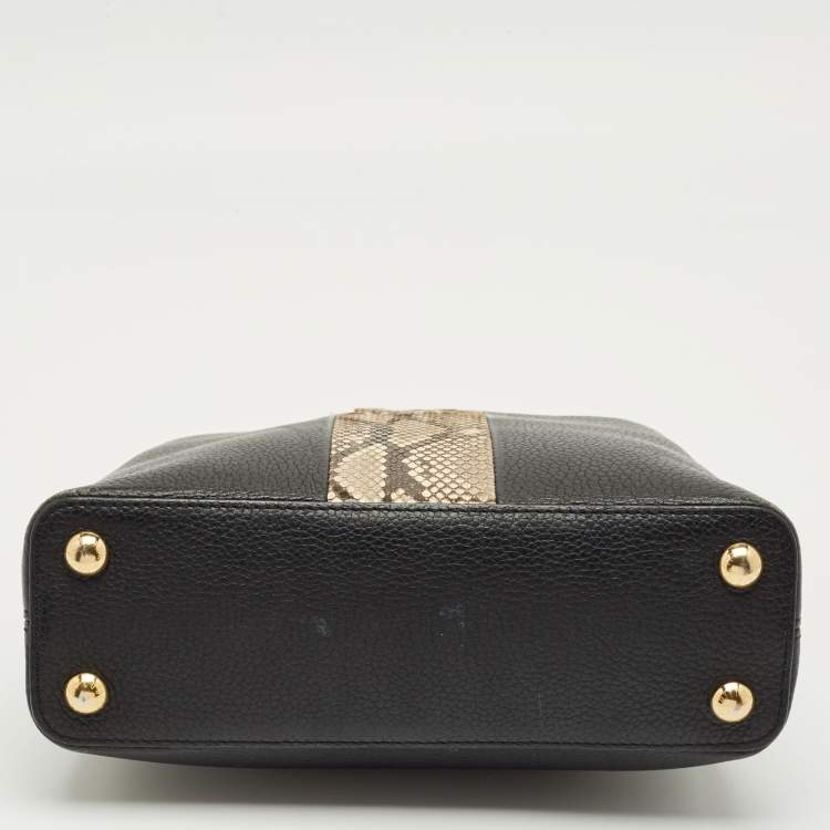 Pre Owned Louis Vuitton Black/Beige Taurillon Leather and Python Capucines BB Bag