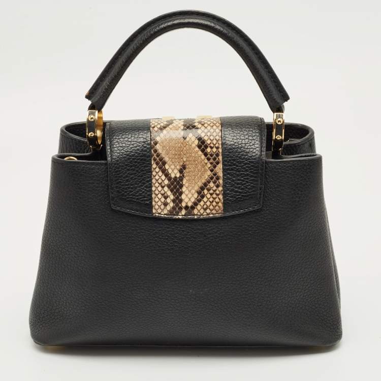 Pre Owned Louis Vuitton Black/Beige Taurillon Leather and Python Capucines BB Bag