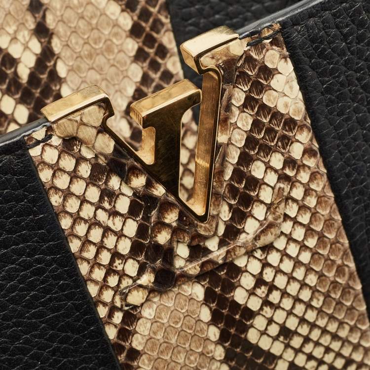 Pre Owned Louis Vuitton Black/Beige Taurillon Leather and Python Capucines BB Bag