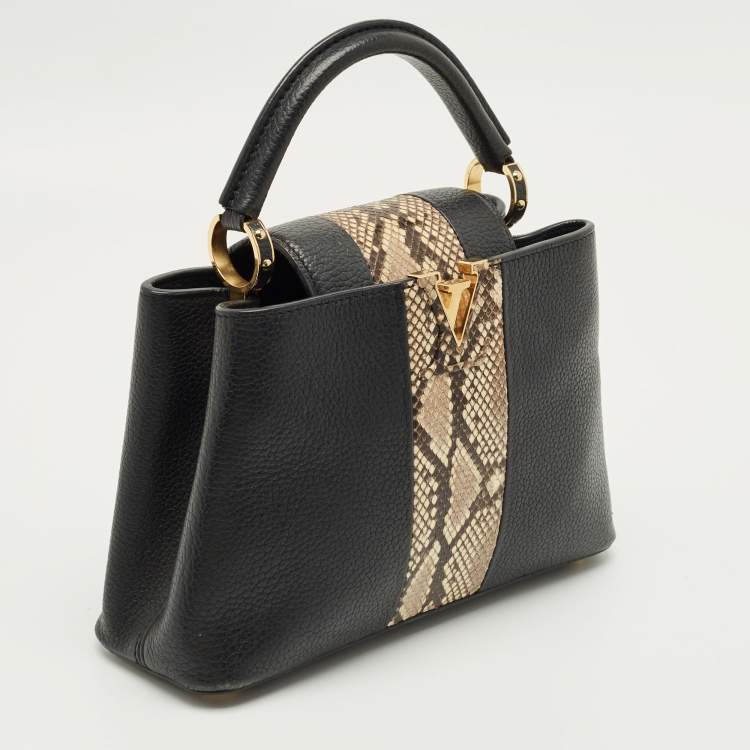 Pre Owned Louis Vuitton Black/Beige Taurillon Leather and Python Capucines BB Bag