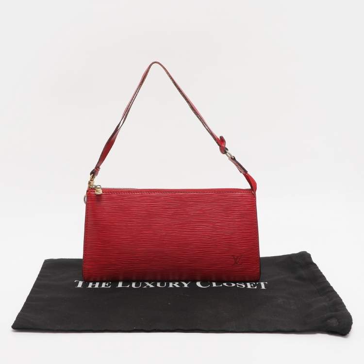 Pre Owned Louis Vuitton Castilian Red Epi Leather Pochette Accessoires Bag