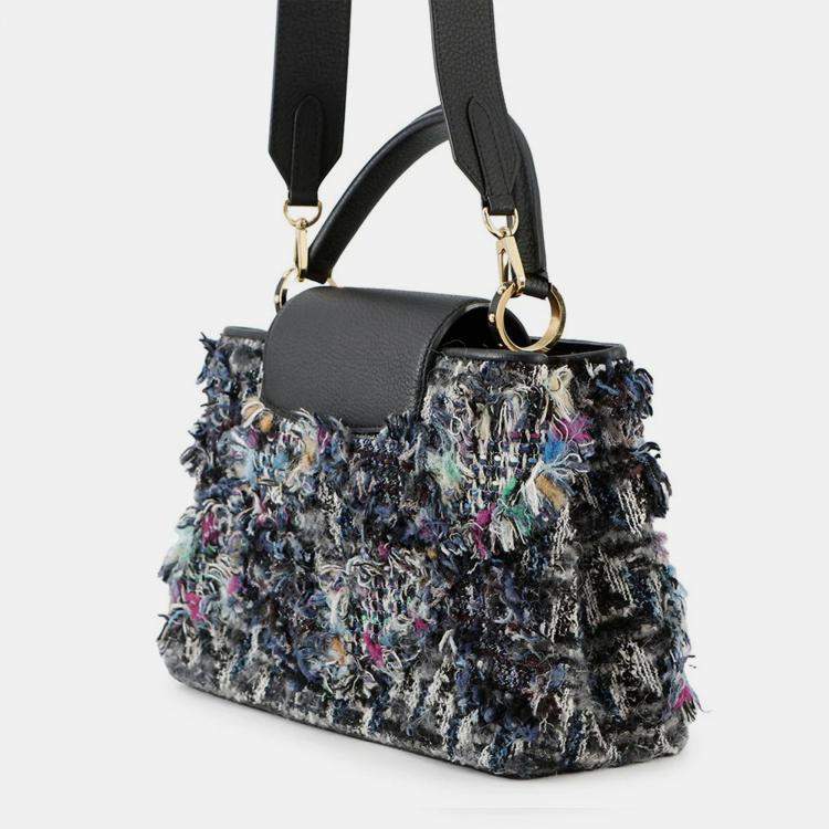 Pre Owned Louis Vuitton Capucines Noir Tweed Size MM