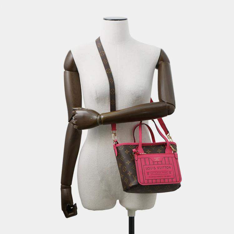 Pre Owned Louis Vuitton Neverfull Inside Out Rose Buffalo Pondichery Leather Monogram BB Handbag