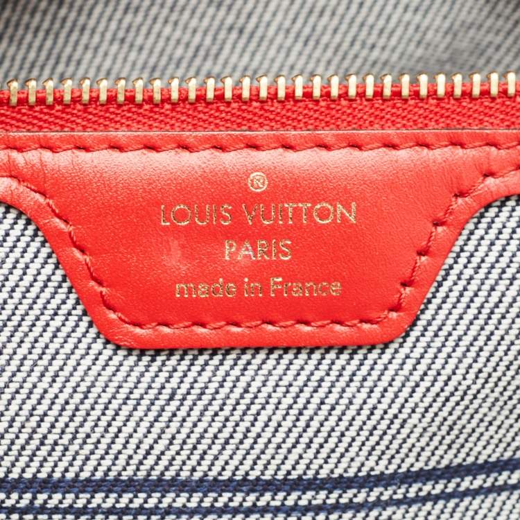 Pre Owned Louis Vuitton Blue/Rouge Damier Monogram Patchwork Denim Neverfull MM Bag