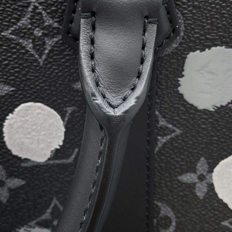 Pre Owned Louis Vuitton Monogram Eclipse Handbag With Painted Dots Lv X Yk Sac Plat Black