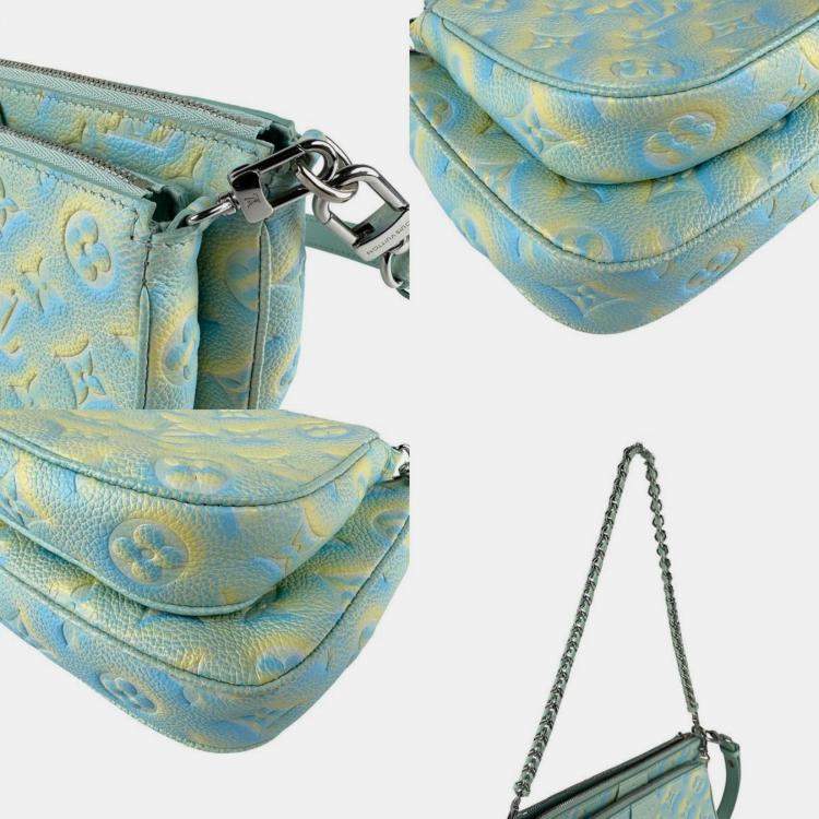 Pre Owned Louis Vuitton Monogram Empreinte Multi Shoulder Bag Pochette Accessoires Empreinte Green Blue Yellow Silver