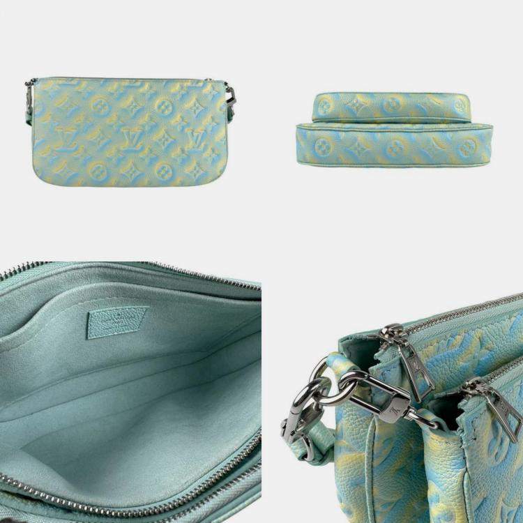 Pre Owned Louis Vuitton Monogram Empreinte Multi Shoulder Bag Pochette Accessoires Empreinte Green Blue Yellow Silver