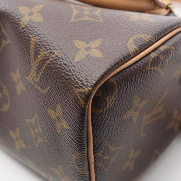 Pre Owned Louis Vuitton Nano Speedy Monogram Brown Coated Canvas Leather Shoulder Bag 