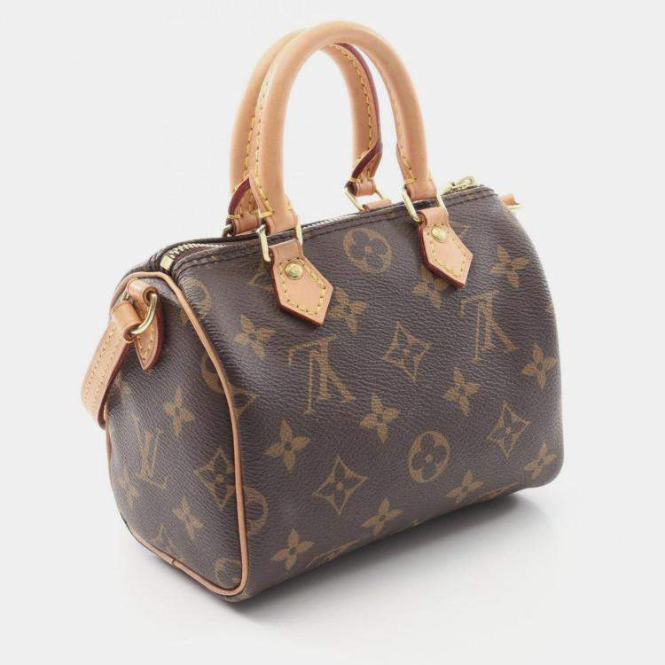 Pre Owned Louis Vuitton Nano Speedy Shoulder Bag Coated Canvas And Leather Monogram Brown