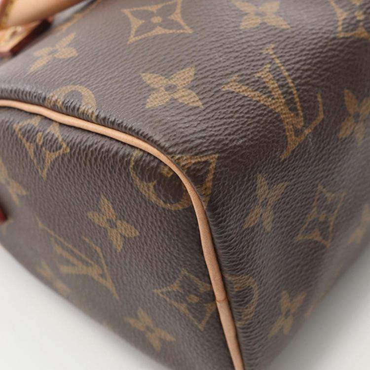 Pre Owned Louis Vuitton Nano Speedy Shoulder Bag Coated Canvas And Leather Monogram Brown