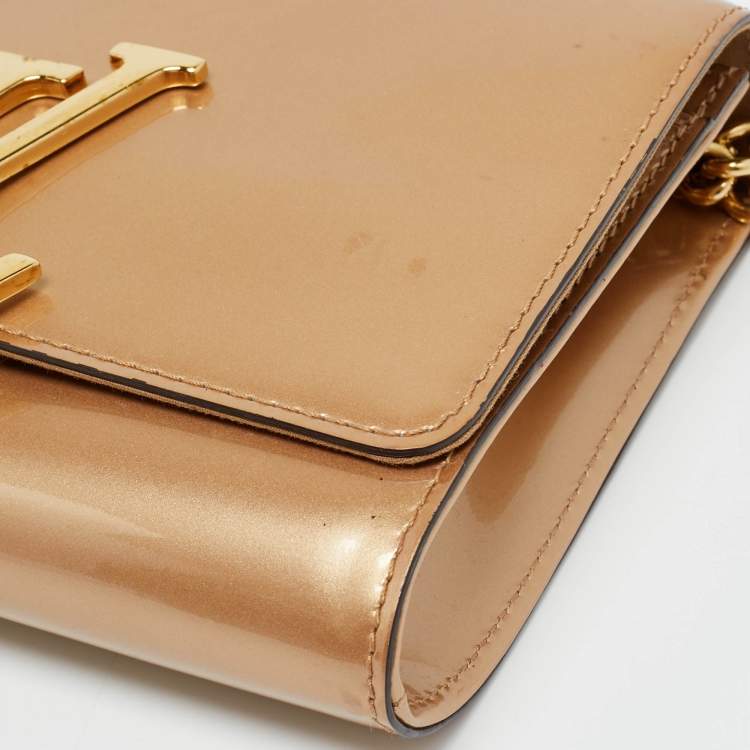 Pre Owned Louis Vuitton Beige Patent Leather Chain Louise MM Bag