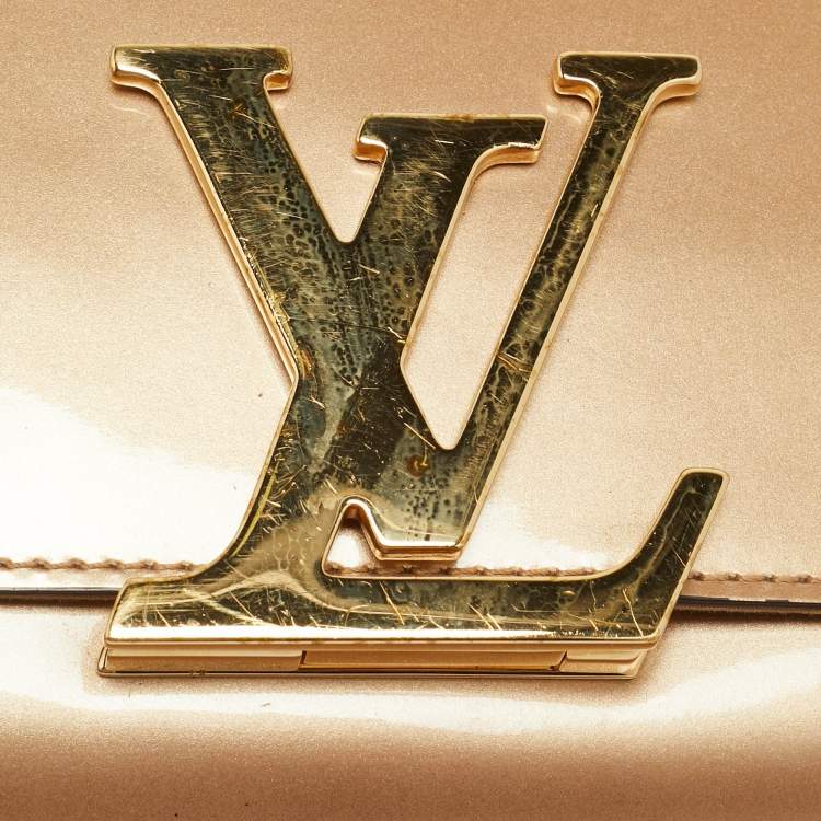 Pre Owned Louis Vuitton Beige Patent Leather Chain Louise MM Bag