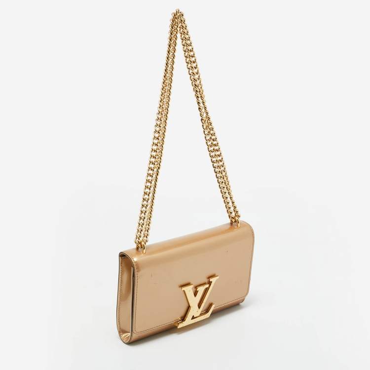 Pre Owned Louis Vuitton Beige Patent Leather Chain Louise MM Bag