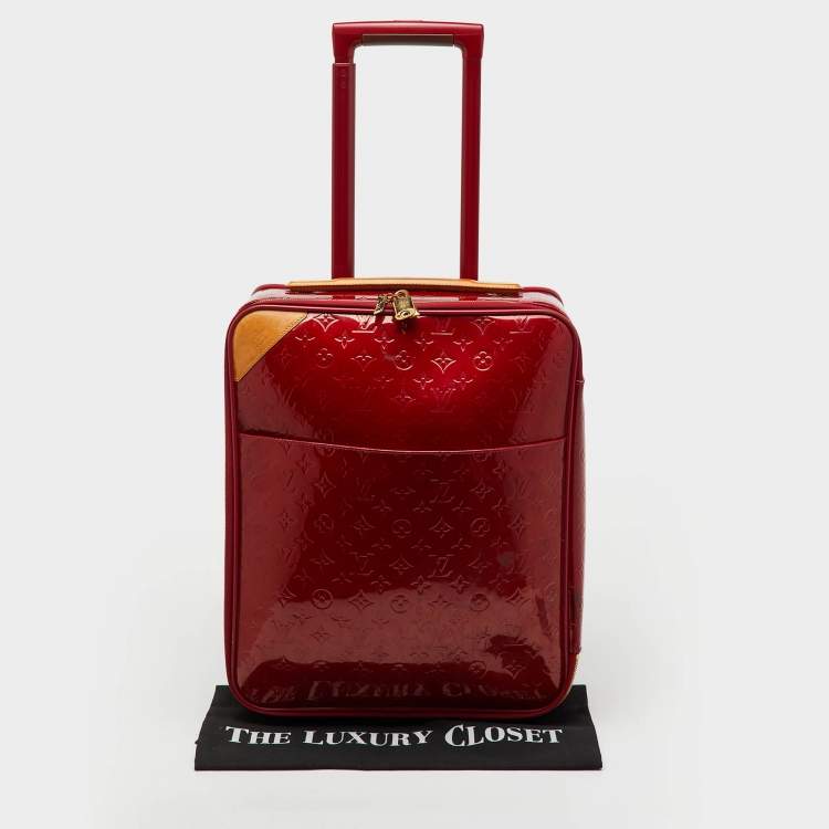 Pre Owned Louis Vuitton Rouge Grenadine Monogram Vernis Pegase 45 Trolley Luggage