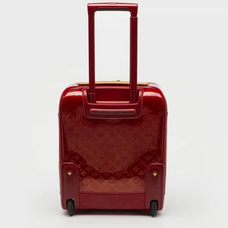 Pre Owned Louis Vuitton Rouge Grenadine Monogram Vernis Pegase 45 Trolley Luggage