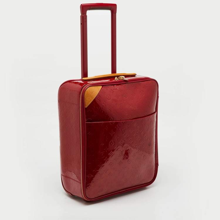 Pre Owned Louis Vuitton Rouge Grenadine Monogram Vernis Pegase 45 Trolley Luggage