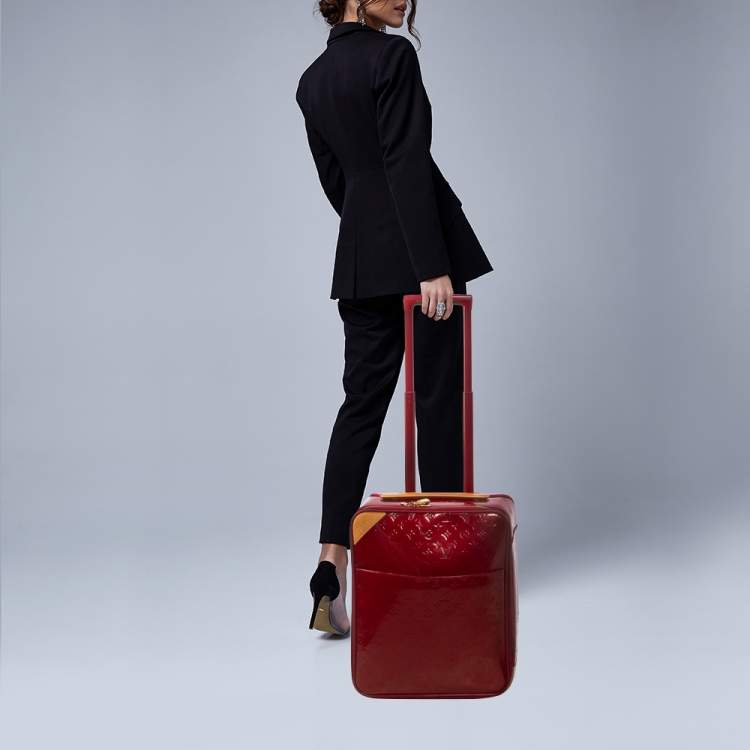 Pre Owned Louis Vuitton Rouge Grenadine Monogram Vernis Pegase 45 Trolley Luggage