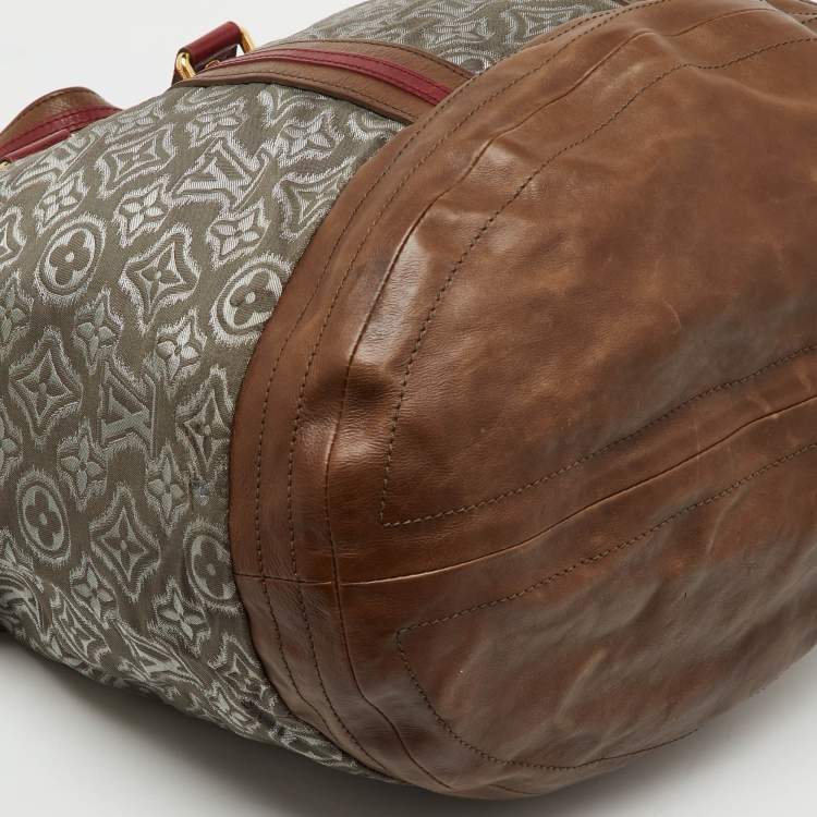 Pre Owned Louis Vuitton Grey/Khaki Monogram Jacquard Fabric and Leather Limited Edition Aviator Bag