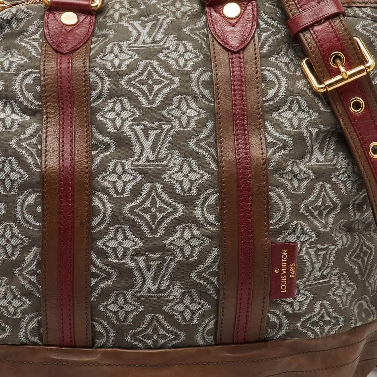 Pre Owned Louis Vuitton Grey/Khaki Monogram Jacquard Fabric and Leather Limited Edition Aviator Bag