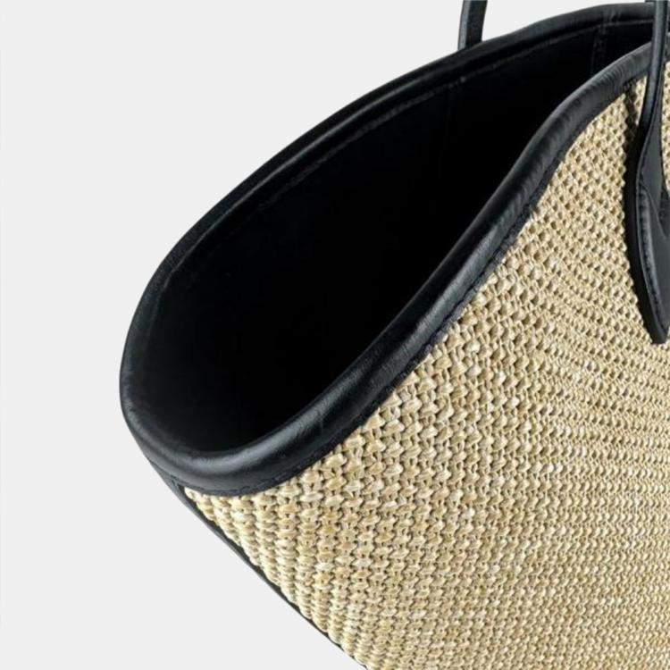 Pre Owned Louis Vuitton Saint Jacques Beige Black Raffia Leather Shoulder Tote Bag