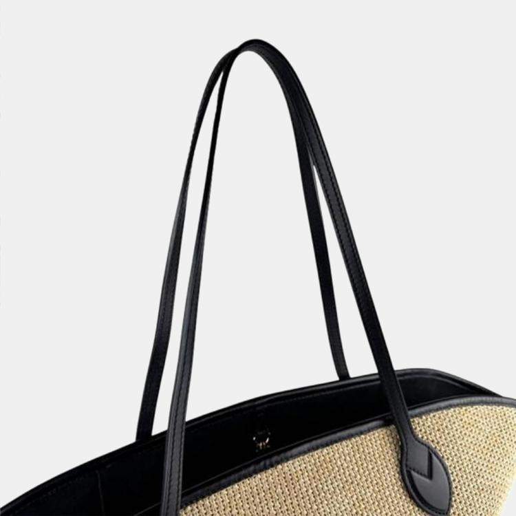 Pre Owned Louis Vuitton Saint Jacques Beige Black Raffia Leather Shoulder Tote Bag