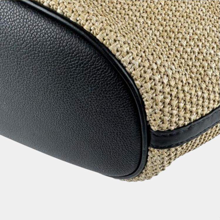 Pre Owned Louis Vuitton Saint Jacques Beige Black Raffia Leather Shoulder Tote Bag