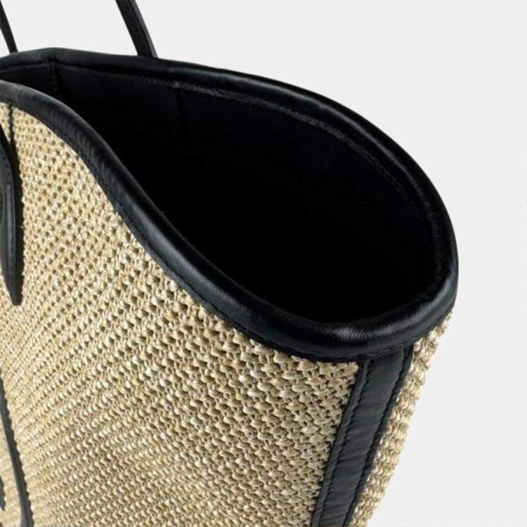 Pre Owned Louis Vuitton Saint Jacques Beige Black Raffia Leather Shoulder Tote Bag