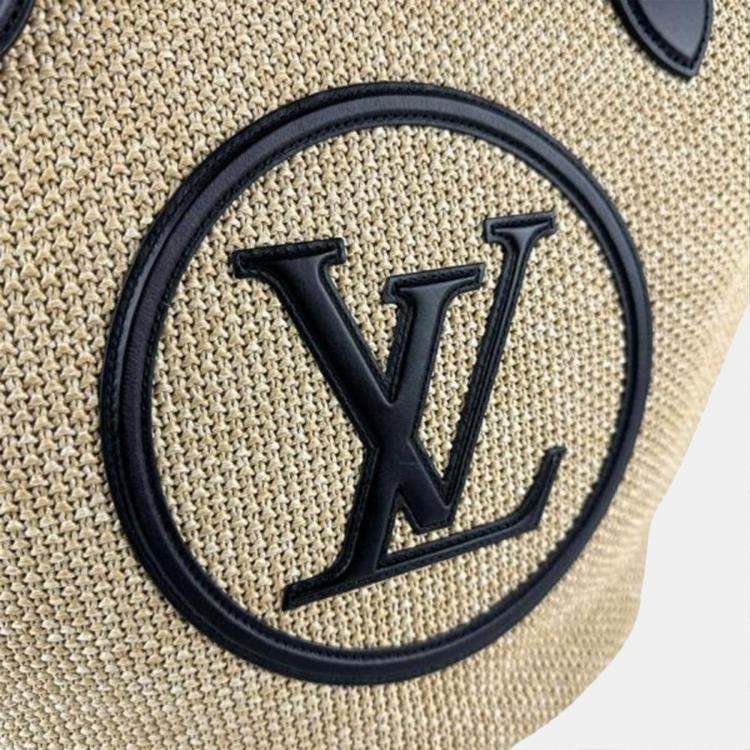 Pre Owned Louis Vuitton Saint Jacques Beige Black Raffia Leather Shoulder Tote Bag