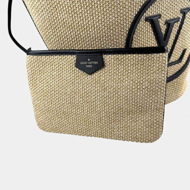 Pre Owned Louis Vuitton Saint Jacques Beige Black Raffia Leather Shoulder Tote Bag