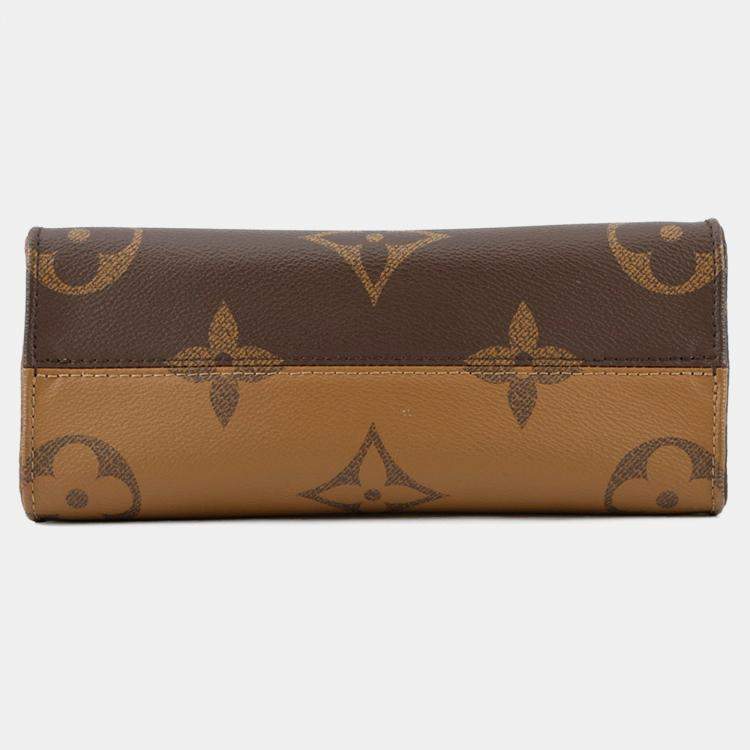 Pre Owned Louis Vuitton On-The-Go PM Brown Beige Monogram Reverse Giant Canvas Tote Bag