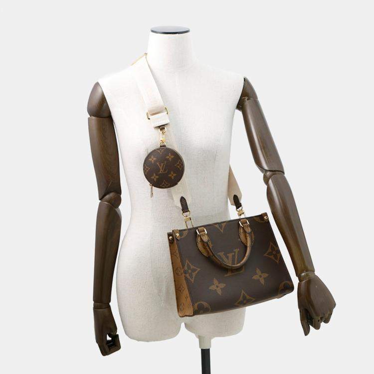 Pre Owned Louis Vuitton On-The-Go PM Brown Beige Monogram Reverse Giant Canvas Tote Bag