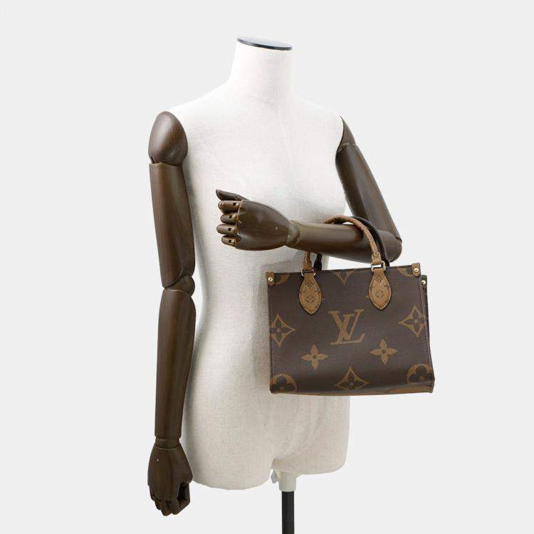 Pre Owned Louis Vuitton On-The-Go PM Brown Beige Monogram Reverse Giant Canvas Tote Bag