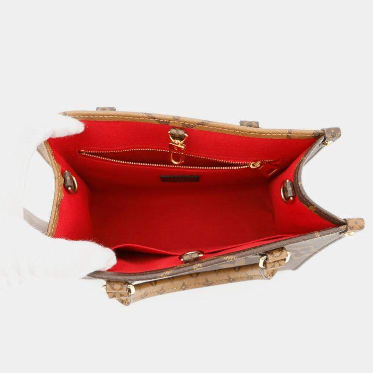 Pre Owned Louis Vuitton On-The-Go PM Brown Beige Monogram Reverse Giant Canvas Tote Bag