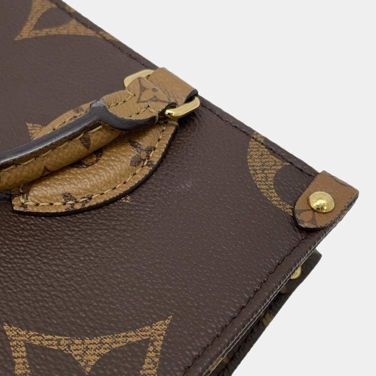 Pre Owned Louis Vuitton On-The-Go PM Brown Beige Monogram Reverse Giant Canvas Tote Bag