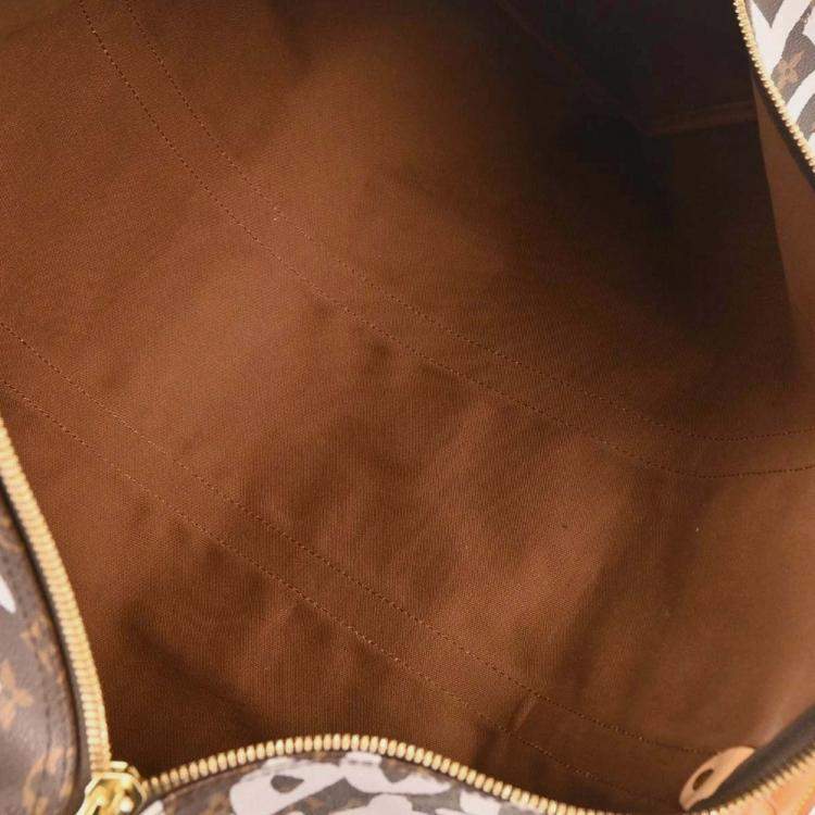 Pre Owned Louis Vuitton Keepall Graffiti 50 White Monogram Canvas Duffle Bag