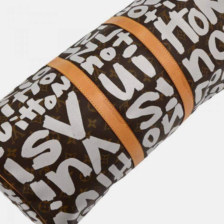 Pre Owned Louis Vuitton Keepall Graffiti 50 White Monogram Canvas Duffle Bag