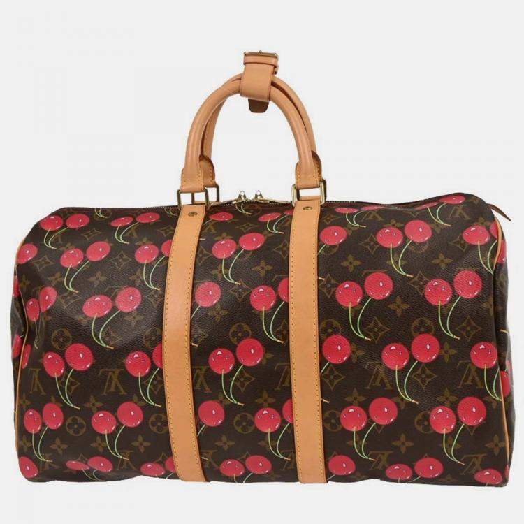 Pre Owned Louis Vuitton Keepall 45 Brown Red Monogram Canvas Duffle Bag