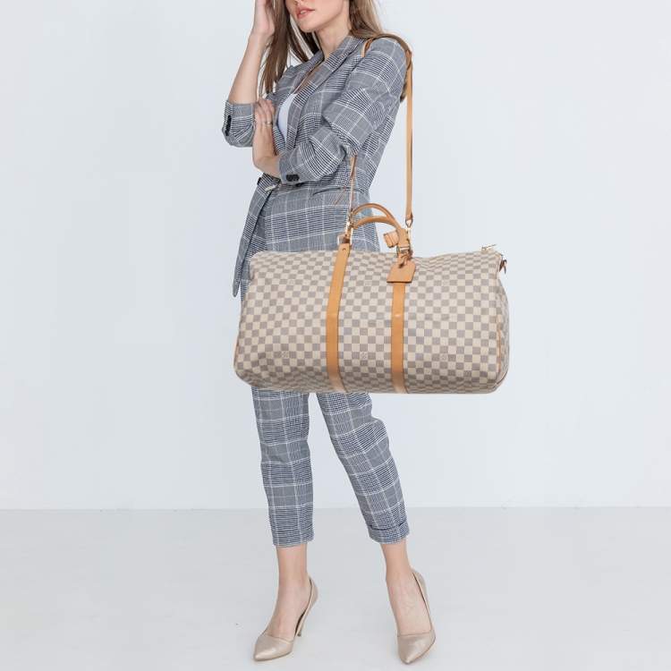 Pre Owned Louis Vuitton Damier Azur Canvas Keepall Bandoulière 55 Bag