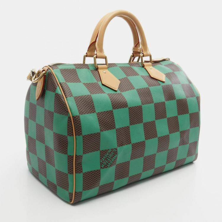 Pre Owned Louis Vuitton Speedy Bandouliere 40 Green Damier Pop Canvas Duffle Bag