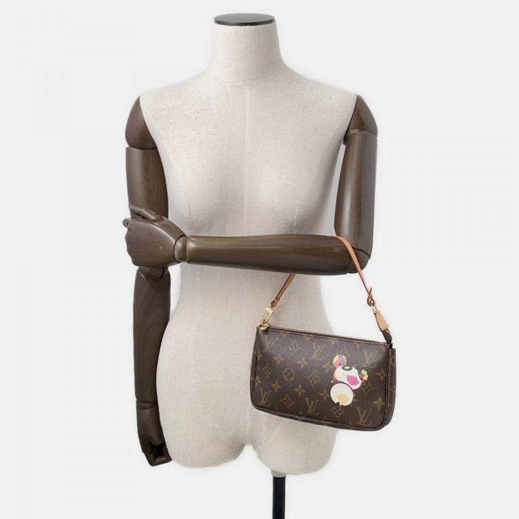 Pre Owned Louis Vuitton Pochette Accessoires Panda Takashi Murakami Brown Monogram Canvas Shoulder Bag